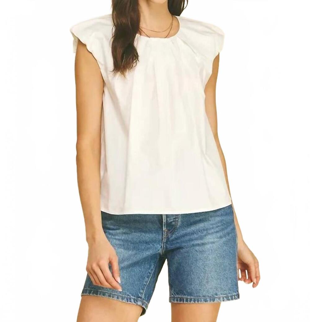 NEW PINCH pleated flutter sleeve blouse in white
